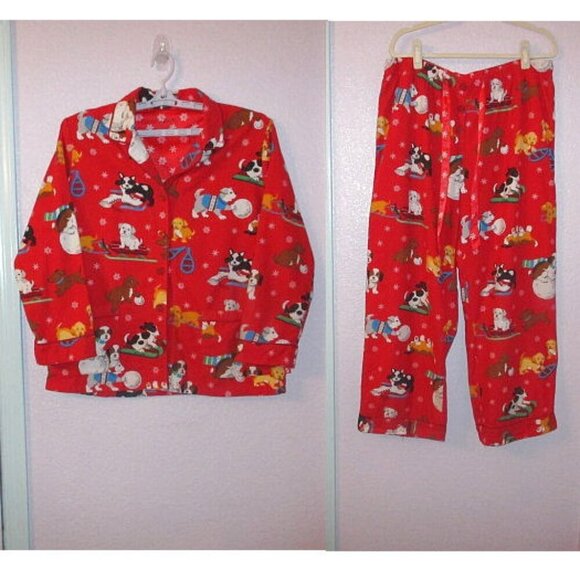 Nick & Nora Sled Dogs Flannel Pajamas Size XXL Top & Pants 2 Piece Skate Snow